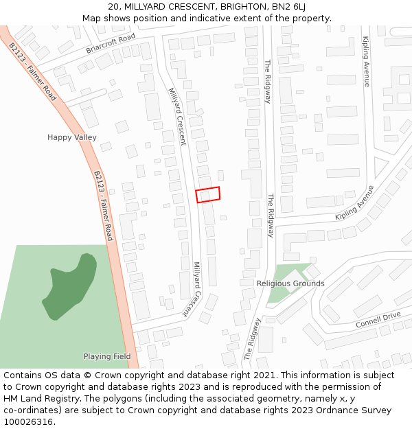 20, MILLYARD CRESCENT, BRIGHTON, BN2 6LJ: Location map and indicative extent of plot