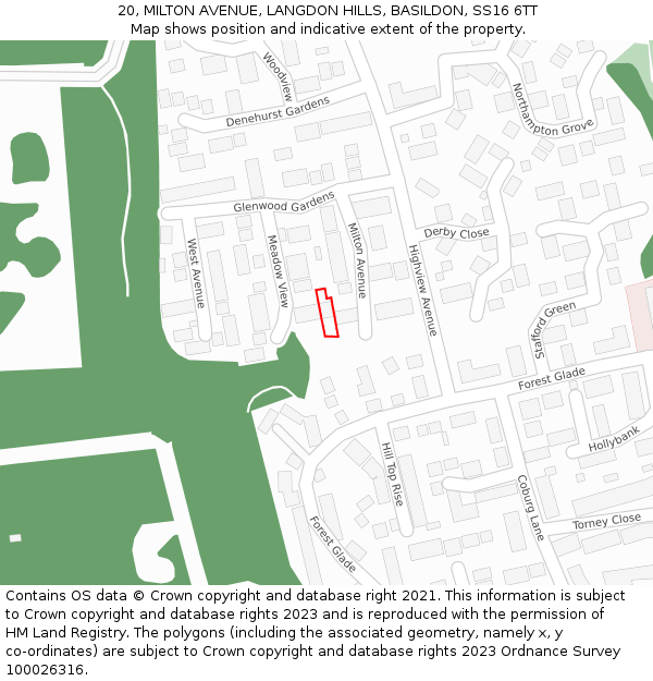 20, MILTON AVENUE, LANGDON HILLS, BASILDON, SS16 6TT: Location map and indicative extent of plot