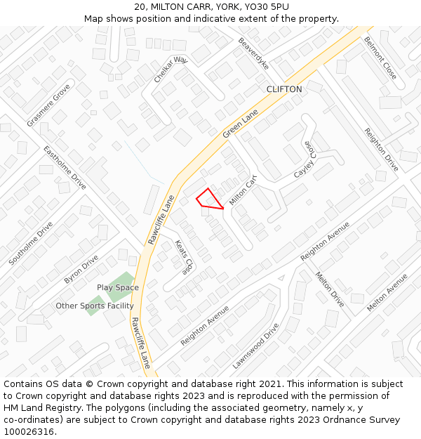 20, MILTON CARR, YORK, YO30 5PU: Location map and indicative extent of plot