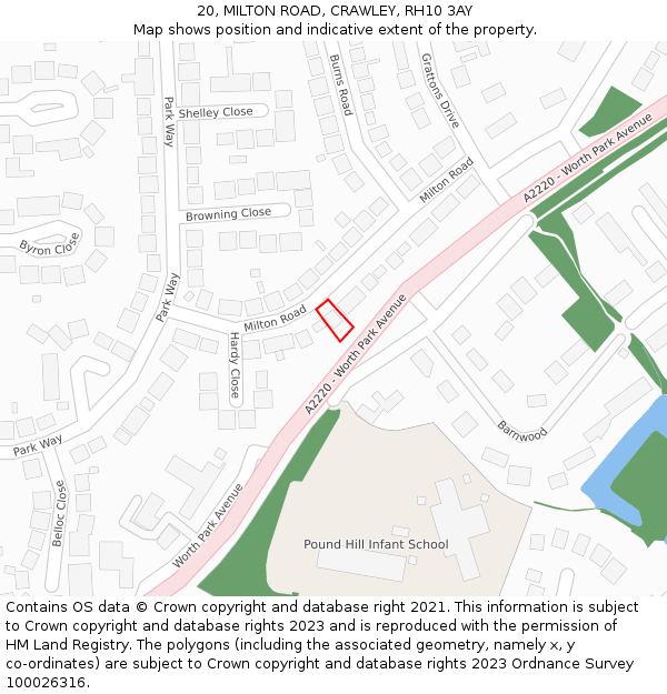 20, MILTON ROAD, CRAWLEY, RH10 3AY: Location map and indicative extent of plot