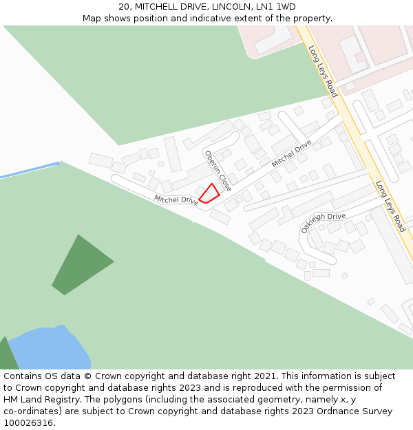 20, MITCHELL DRIVE, LINCOLN, LN1 1WD: Location map and indicative extent of plot