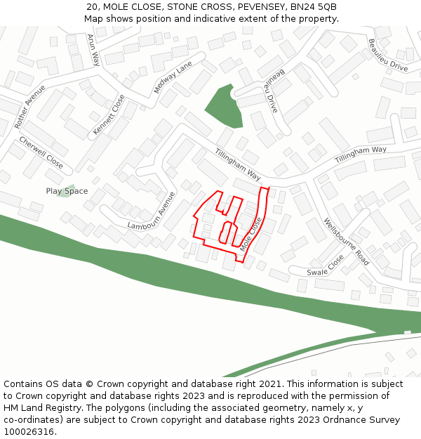 20, MOLE CLOSE, STONE CROSS, PEVENSEY, BN24 5QB: Location map and indicative extent of plot