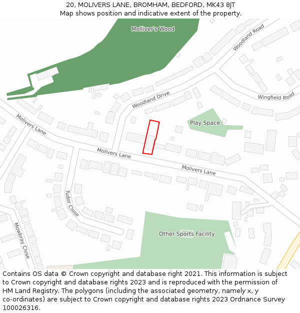 20, MOLIVERS LANE, BROMHAM, BEDFORD, MK43 8JT: Location map and indicative extent of plot