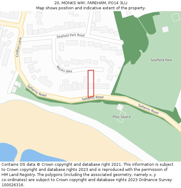 20, MONKS WAY, FAREHAM, PO14 3LU: Location map and indicative extent of plot