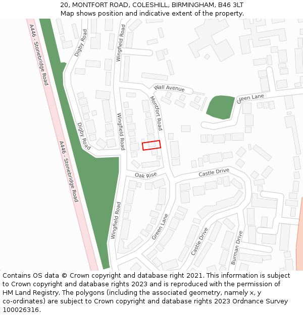 20, MONTFORT ROAD, COLESHILL, BIRMINGHAM, B46 3LT: Location map and indicative extent of plot