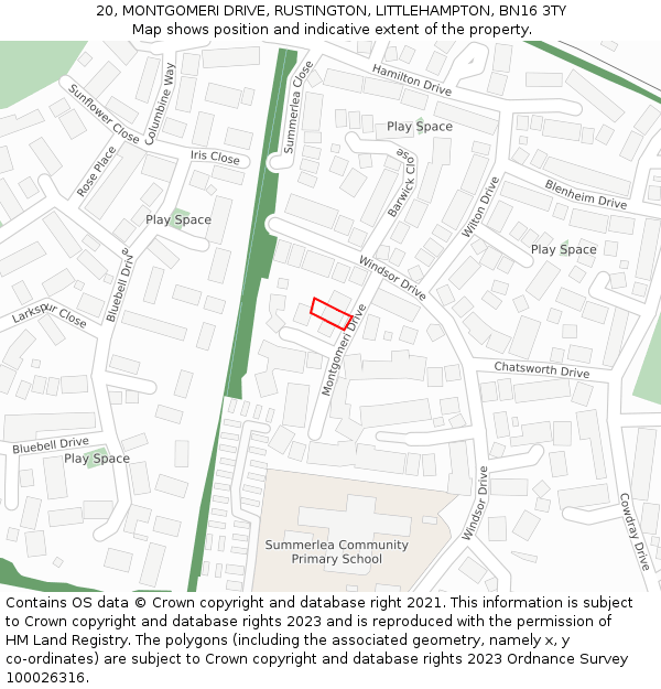20, MONTGOMERI DRIVE, RUSTINGTON, LITTLEHAMPTON, BN16 3TY: Location map and indicative extent of plot