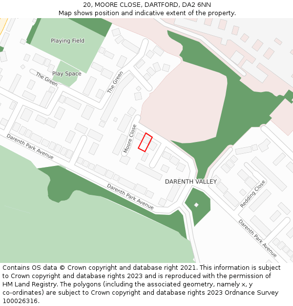 20, MOORE CLOSE, DARTFORD, DA2 6NN: Location map and indicative extent of plot
