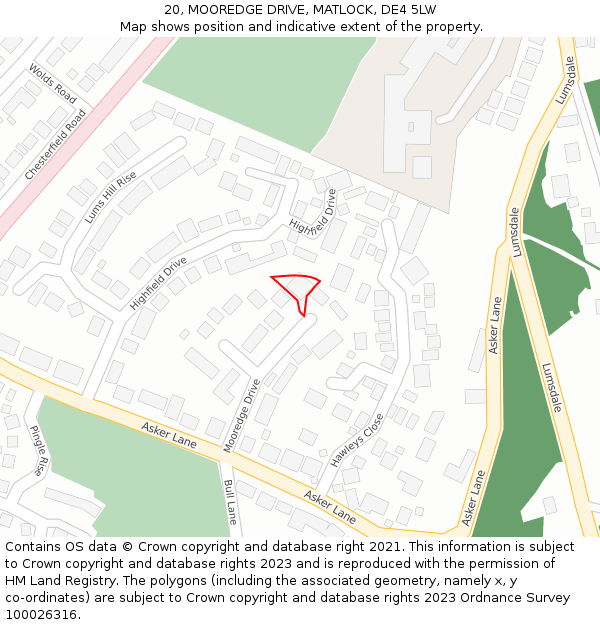 20, MOOREDGE DRIVE, MATLOCK, DE4 5LW: Location map and indicative extent of plot
