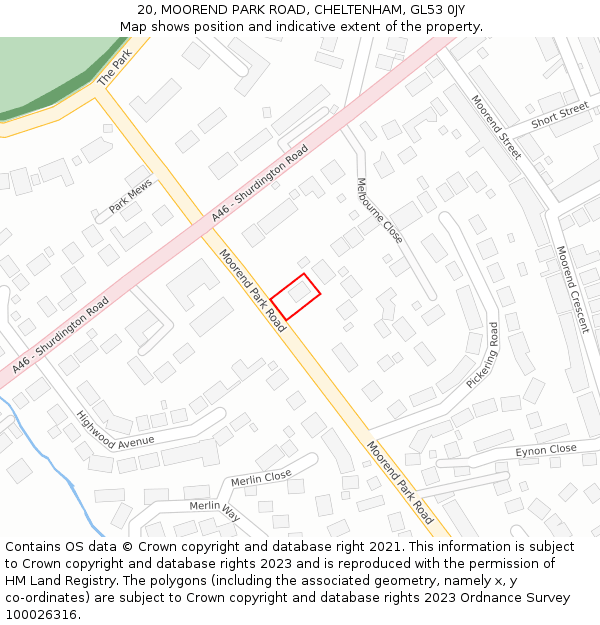 20, MOOREND PARK ROAD, CHELTENHAM, GL53 0JY: Location map and indicative extent of plot