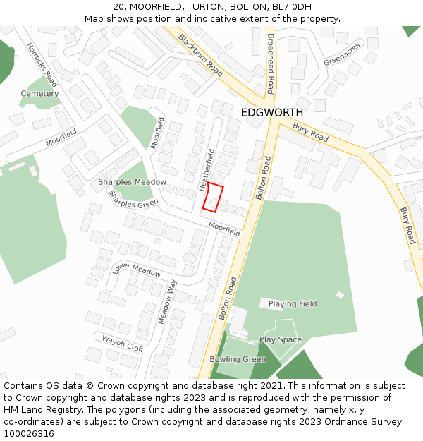 20, MOORFIELD, TURTON, BOLTON, BL7 0DH: Location map and indicative extent of plot