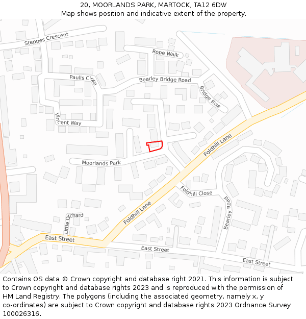 20, MOORLANDS PARK, MARTOCK, TA12 6DW: Location map and indicative extent of plot