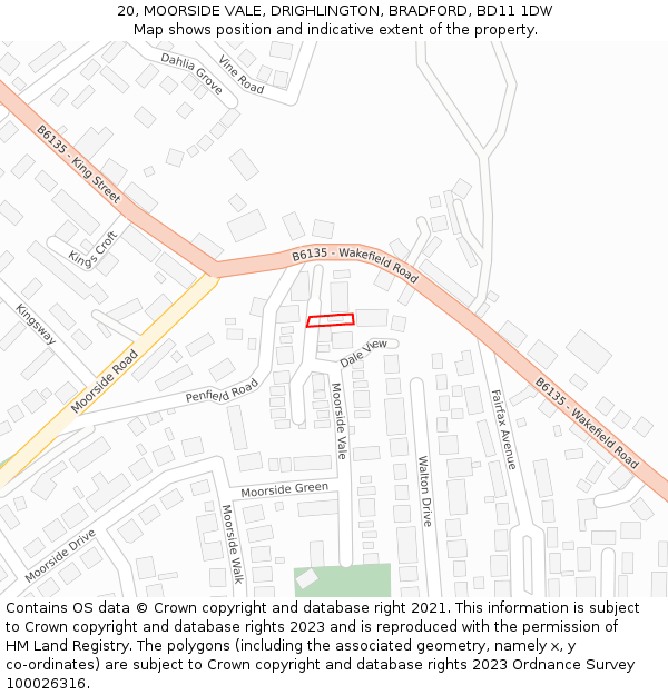 20, MOORSIDE VALE, DRIGHLINGTON, BRADFORD, BD11 1DW: Location map and indicative extent of plot