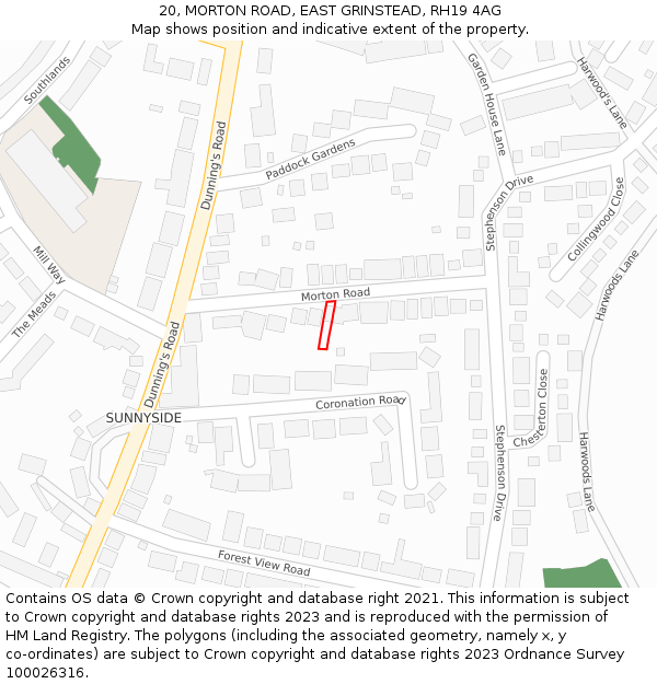 20, MORTON ROAD, EAST GRINSTEAD, RH19 4AG: Location map and indicative extent of plot