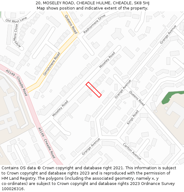 20, MOSELEY ROAD, CHEADLE HULME, CHEADLE, SK8 5HJ: Location map and indicative extent of plot