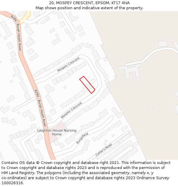 20, MOSPEY CRESCENT, EPSOM, KT17 4NA: Location map and indicative extent of plot