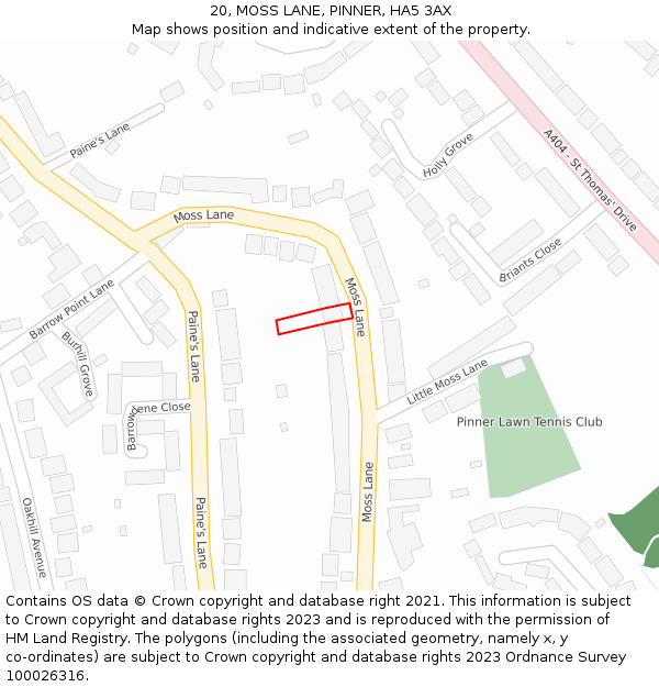 20, MOSS LANE, PINNER, HA5 3AX: Location map and indicative extent of plot