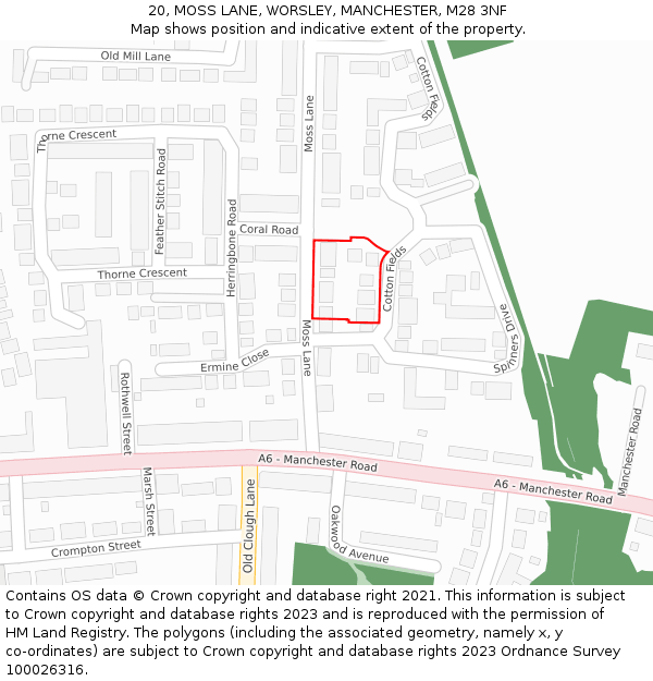 20, MOSS LANE, WORSLEY, MANCHESTER, M28 3NF: Location map and indicative extent of plot