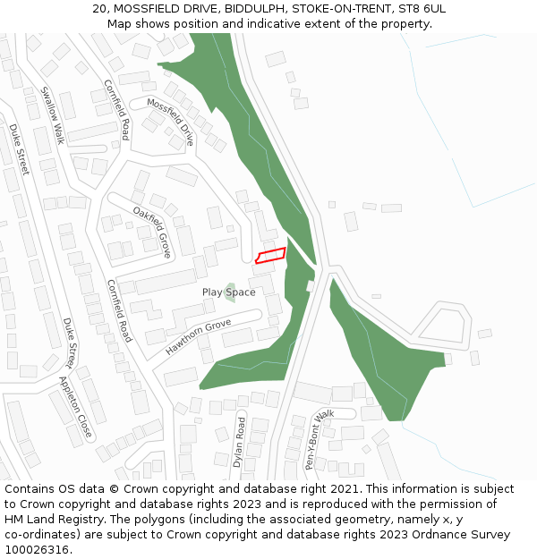 20, MOSSFIELD DRIVE, BIDDULPH, STOKE-ON-TRENT, ST8 6UL: Location map and indicative extent of plot