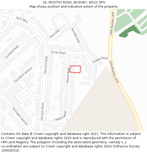 20, MOSTYN ROAD, BUSHEY, WD23 3PN: Location map and indicative extent of plot