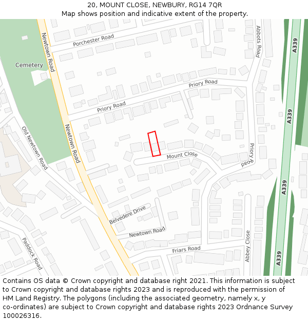 20, MOUNT CLOSE, NEWBURY, RG14 7QR: Location map and indicative extent of plot