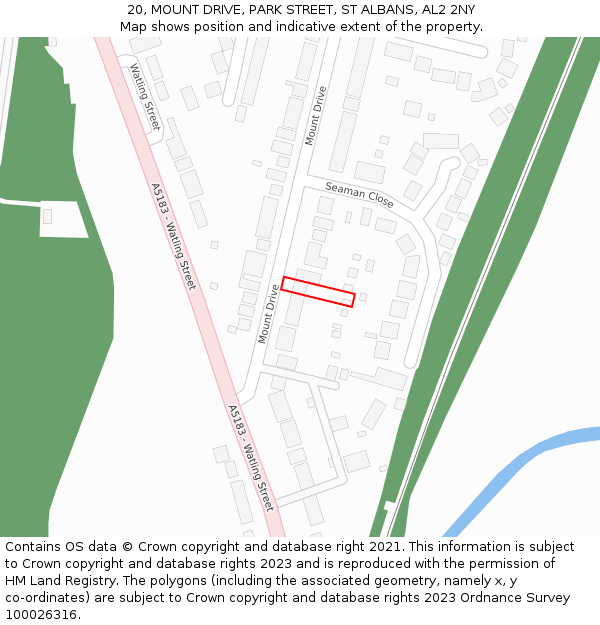 20, MOUNT DRIVE, PARK STREET, ST ALBANS, AL2 2NY: Location map and indicative extent of plot