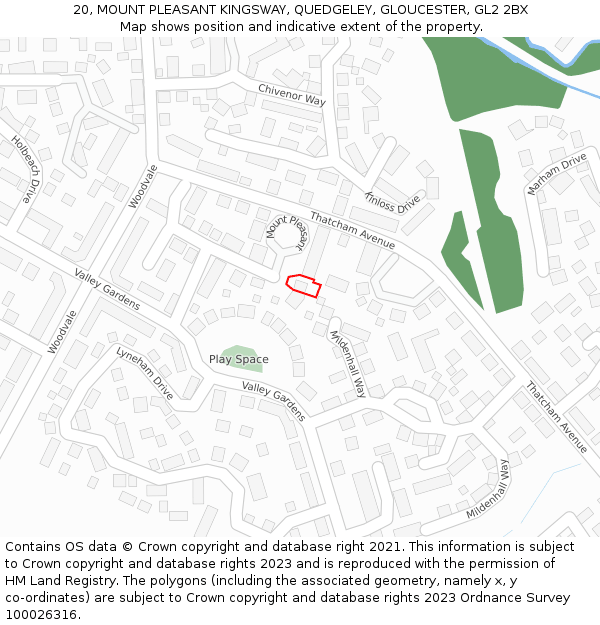 20, MOUNT PLEASANT KINGSWAY, QUEDGELEY, GLOUCESTER, GL2 2BX: Location map and indicative extent of plot