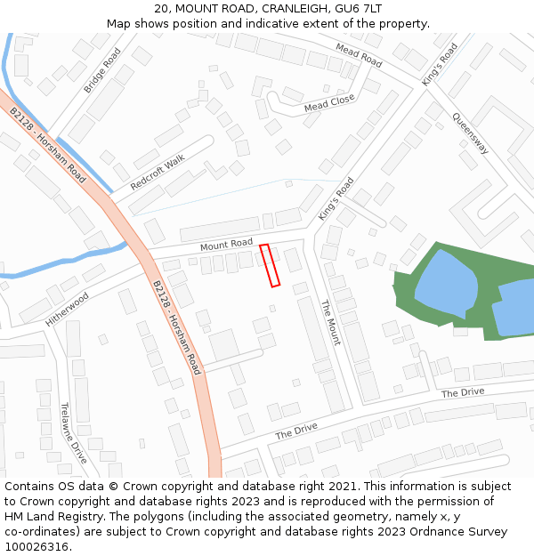 20, MOUNT ROAD, CRANLEIGH, GU6 7LT: Location map and indicative extent of plot