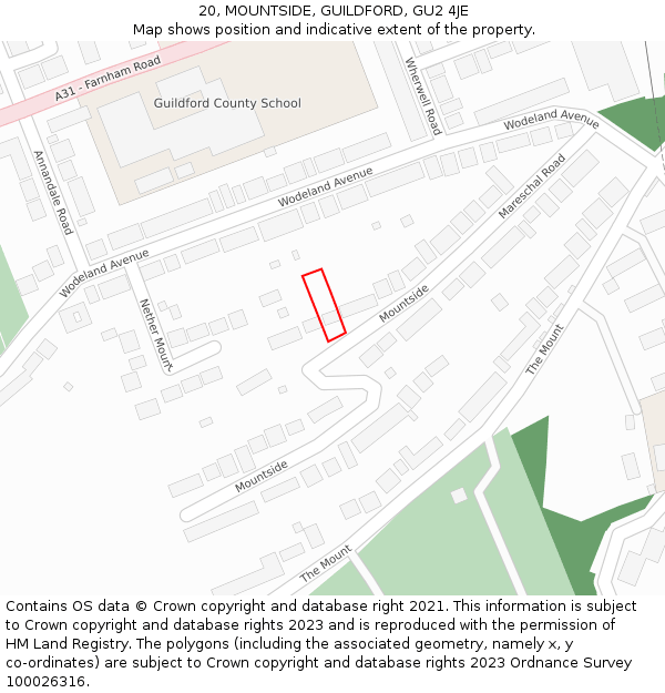 20, MOUNTSIDE, GUILDFORD, GU2 4JE: Location map and indicative extent of plot
