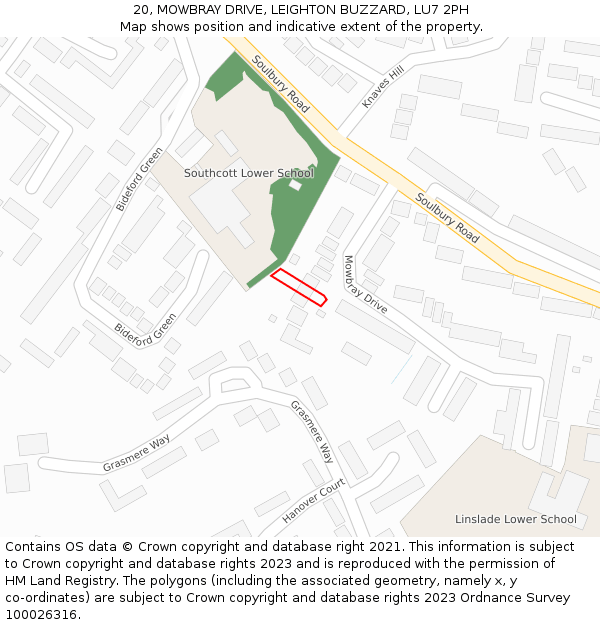 20, MOWBRAY DRIVE, LEIGHTON BUZZARD, LU7 2PH: Location map and indicative extent of plot