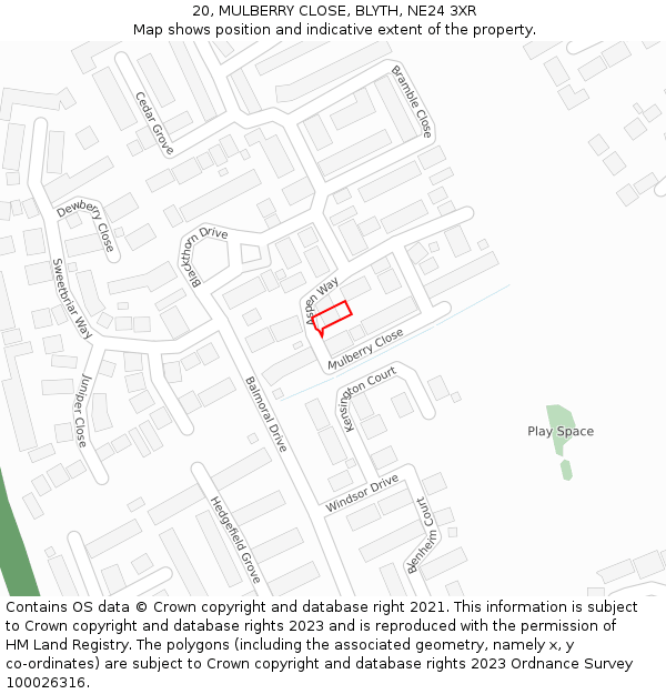 20, MULBERRY CLOSE, BLYTH, NE24 3XR: Location map and indicative extent of plot
