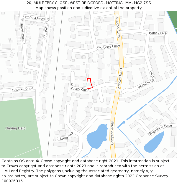 20, MULBERRY CLOSE, WEST BRIDGFORD, NOTTINGHAM, NG2 7SS: Location map and indicative extent of plot