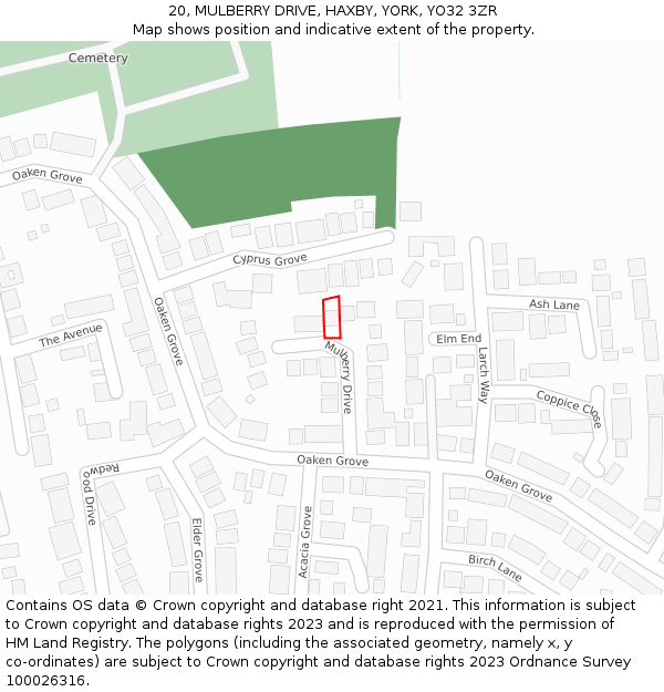 20, MULBERRY DRIVE, HAXBY, YORK, YO32 3ZR: Location map and indicative extent of plot