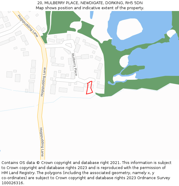 20, MULBERRY PLACE, NEWDIGATE, DORKING, RH5 5DN: Location map and indicative extent of plot