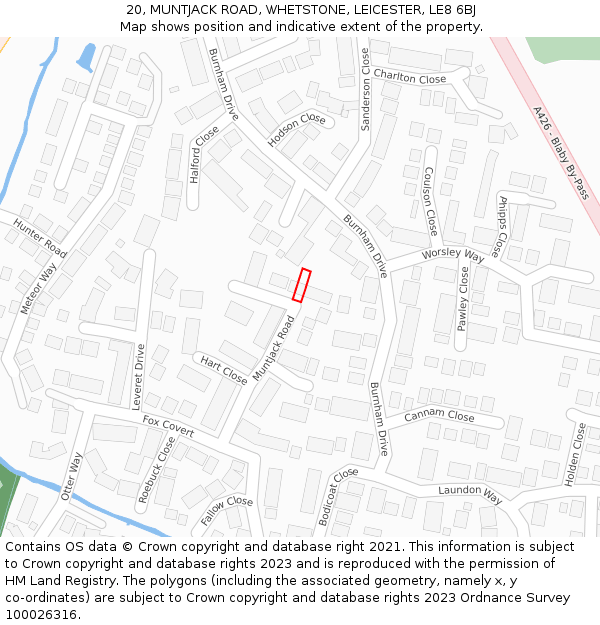 20, MUNTJACK ROAD, WHETSTONE, LEICESTER, LE8 6BJ: Location map and indicative extent of plot