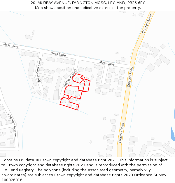 20, MURRAY AVENUE, FARINGTON MOSS, LEYLAND, PR26 6PY: Location map and indicative extent of plot