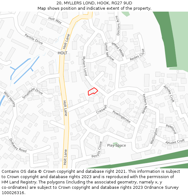 20, MYLLERS LOND, HOOK, RG27 9UD: Location map and indicative extent of plot