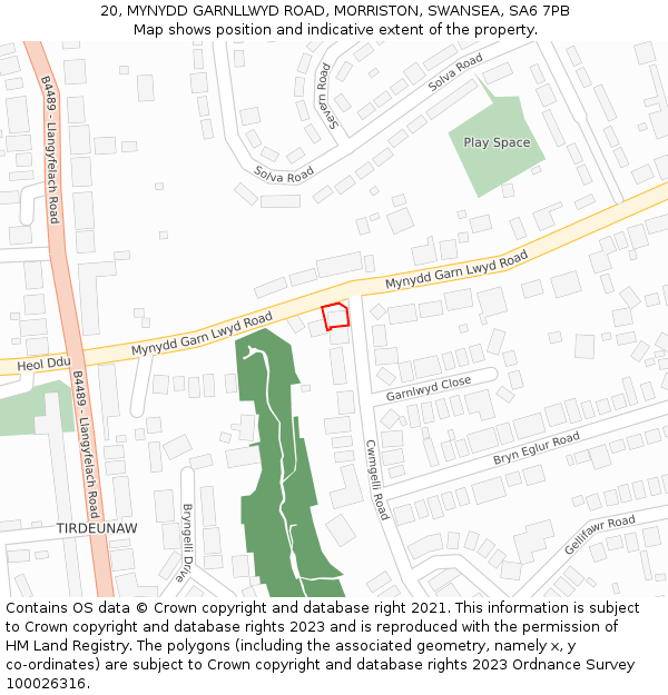 20, MYNYDD GARNLLWYD ROAD, MORRISTON, SWANSEA, SA6 7PB: Location map and indicative extent of plot