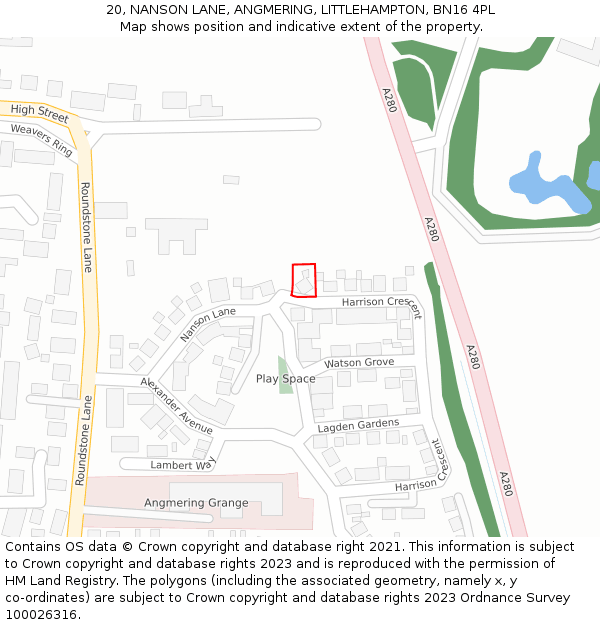 20, NANSON LANE, ANGMERING, LITTLEHAMPTON, BN16 4PL: Location map and indicative extent of plot