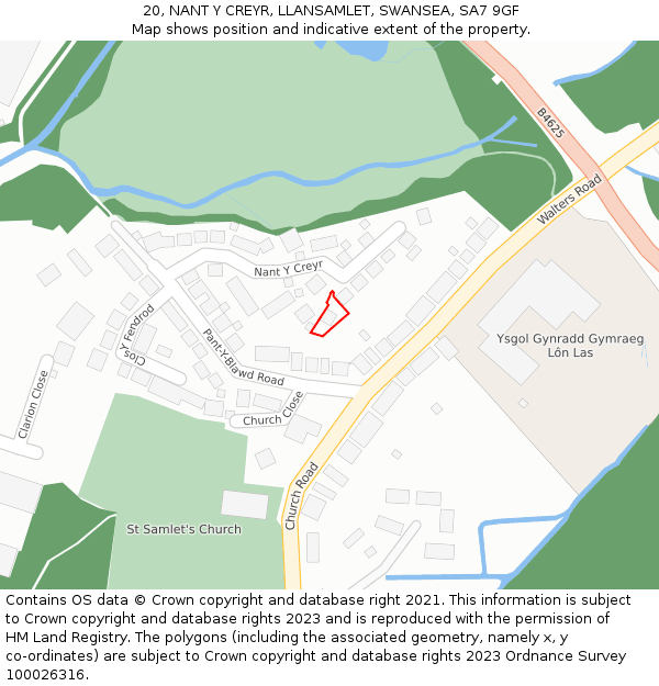 20, NANT Y CREYR, LLANSAMLET, SWANSEA, SA7 9GF: Location map and indicative extent of plot