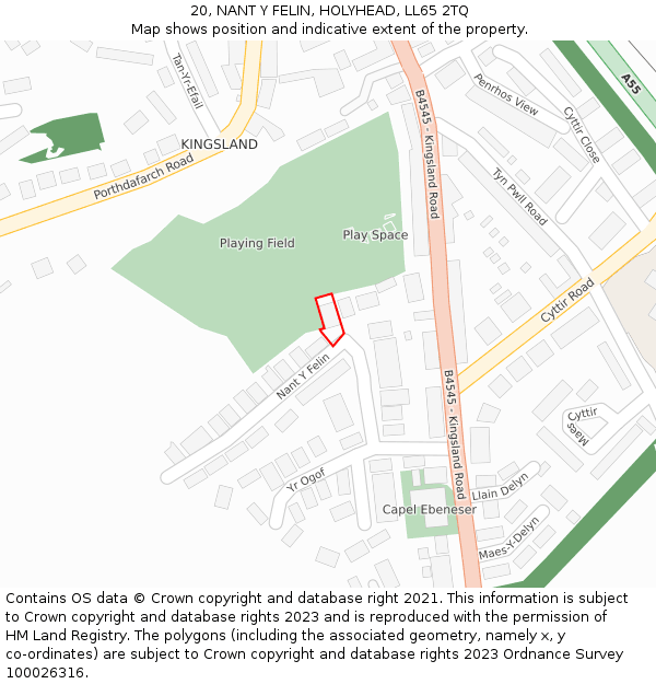 20, NANT Y FELIN, HOLYHEAD, LL65 2TQ: Location map and indicative extent of plot