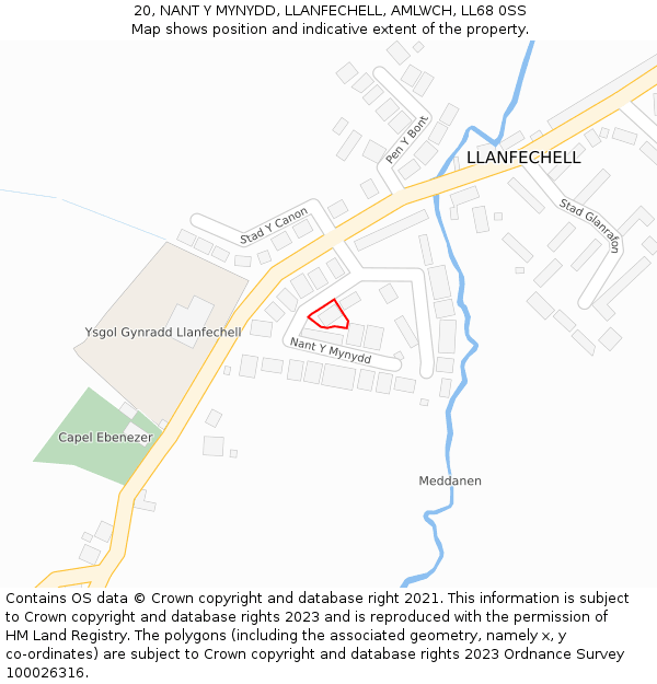 20, NANT Y MYNYDD, LLANFECHELL, AMLWCH, LL68 0SS: Location map and indicative extent of plot