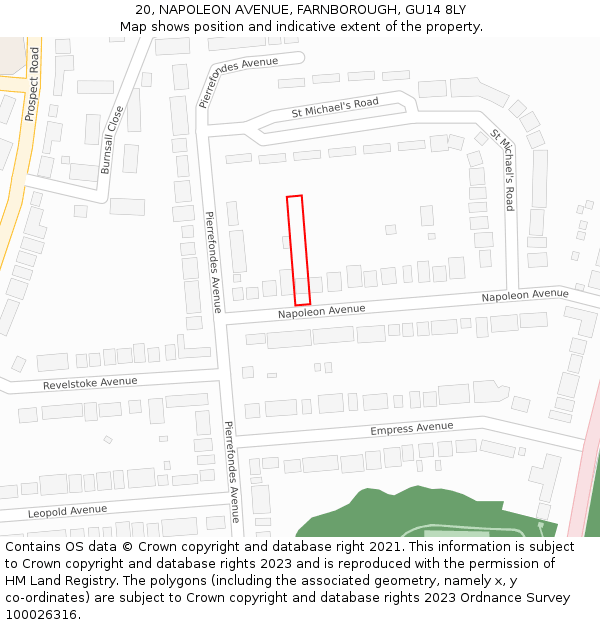 20, NAPOLEON AVENUE, FARNBOROUGH, GU14 8LY: Location map and indicative extent of plot