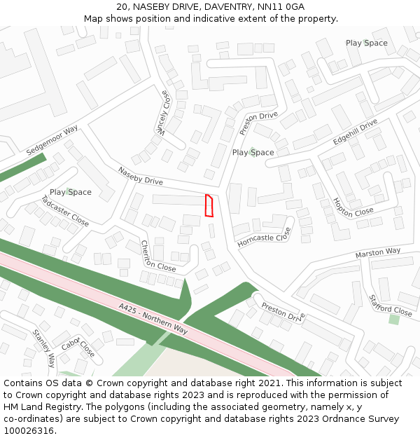 20, NASEBY DRIVE, DAVENTRY, NN11 0GA: Location map and indicative extent of plot