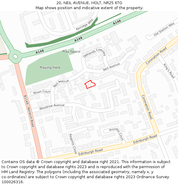 20, NEIL AVENUE, HOLT, NR25 6TG: Location map and indicative extent of plot