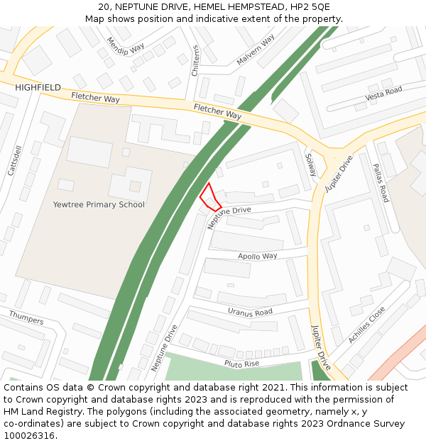 20, NEPTUNE DRIVE, HEMEL HEMPSTEAD, HP2 5QE: Location map and indicative extent of plot