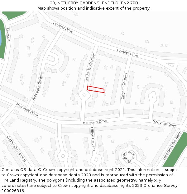 20, NETHERBY GARDENS, ENFIELD, EN2 7PB: Location map and indicative extent of plot