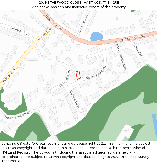 20, NETHERWOOD CLOSE, HASTINGS, TN34 2RE: Location map and indicative extent of plot
