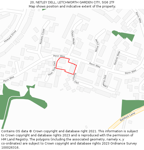 20, NETLEY DELL, LETCHWORTH GARDEN CITY, SG6 2TF: Location map and indicative extent of plot