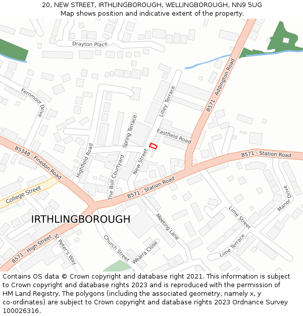 20, NEW STREET, IRTHLINGBOROUGH, WELLINGBOROUGH, NN9 5UG: Location map and indicative extent of plot