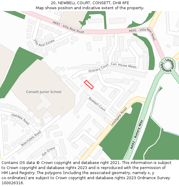 20, NEWBELL COURT, CONSETT, DH8 6FE: Location map and indicative extent of plot